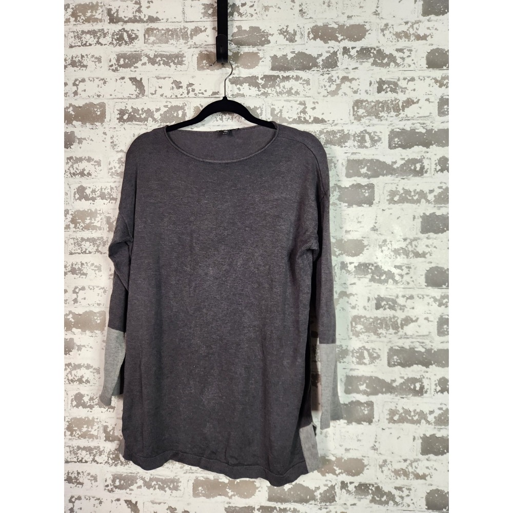 Eileen Fisher Tunic Top XS Two Tone Grey Silk Blend Lagenlook Minimalist Office